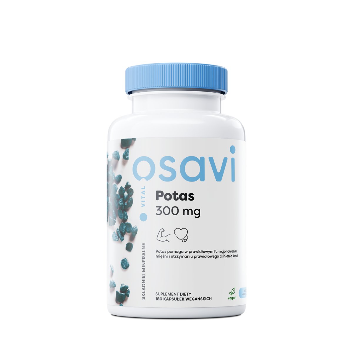 OSAVI Potas 300mg (Wsparcie mięśni, prawidłowego ciśnienia krwi) 180 Kapsułek wegańskich
