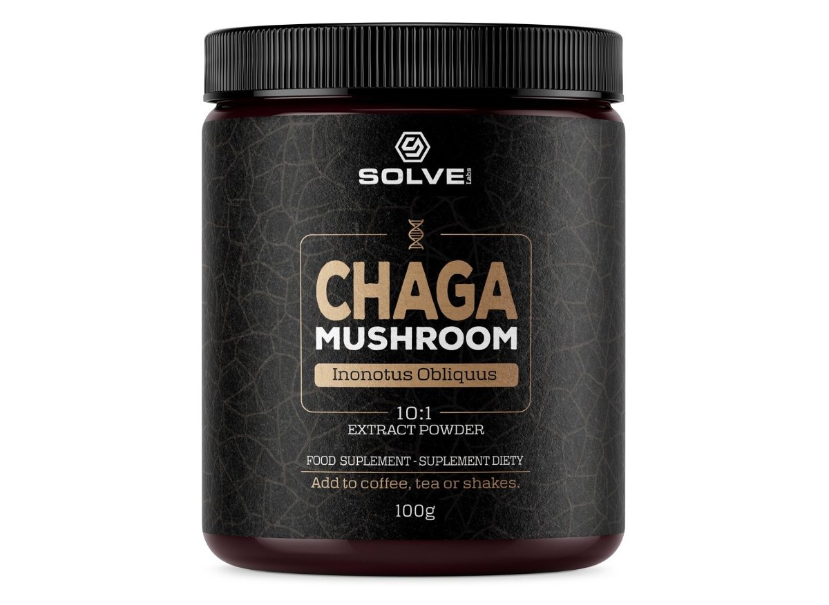 CHAGA (błyskoporek podkorowy) 10:1 MUSHROOM POWDER 100g SOLVE LABS