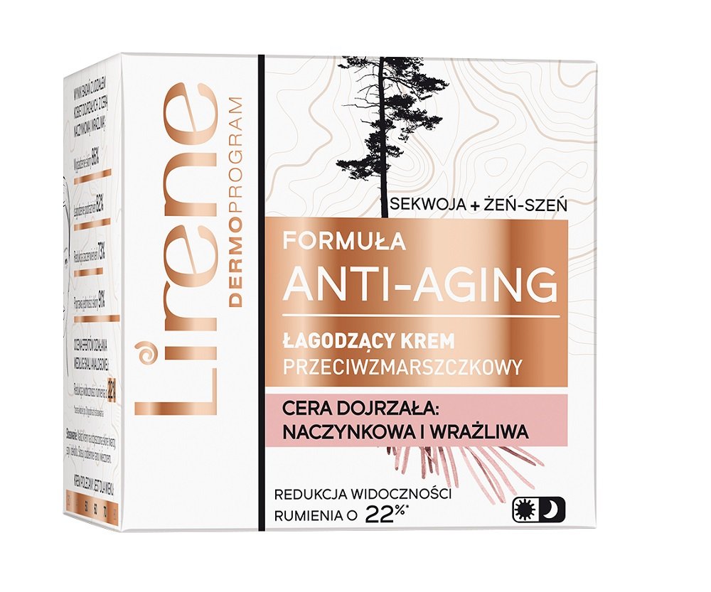 Lirene FORMUŁA ANTI-AGING - Łagodzący krem przeciwzmarszczkowy do twarzy z sekwoją i żeń-szeniem - 50 ml