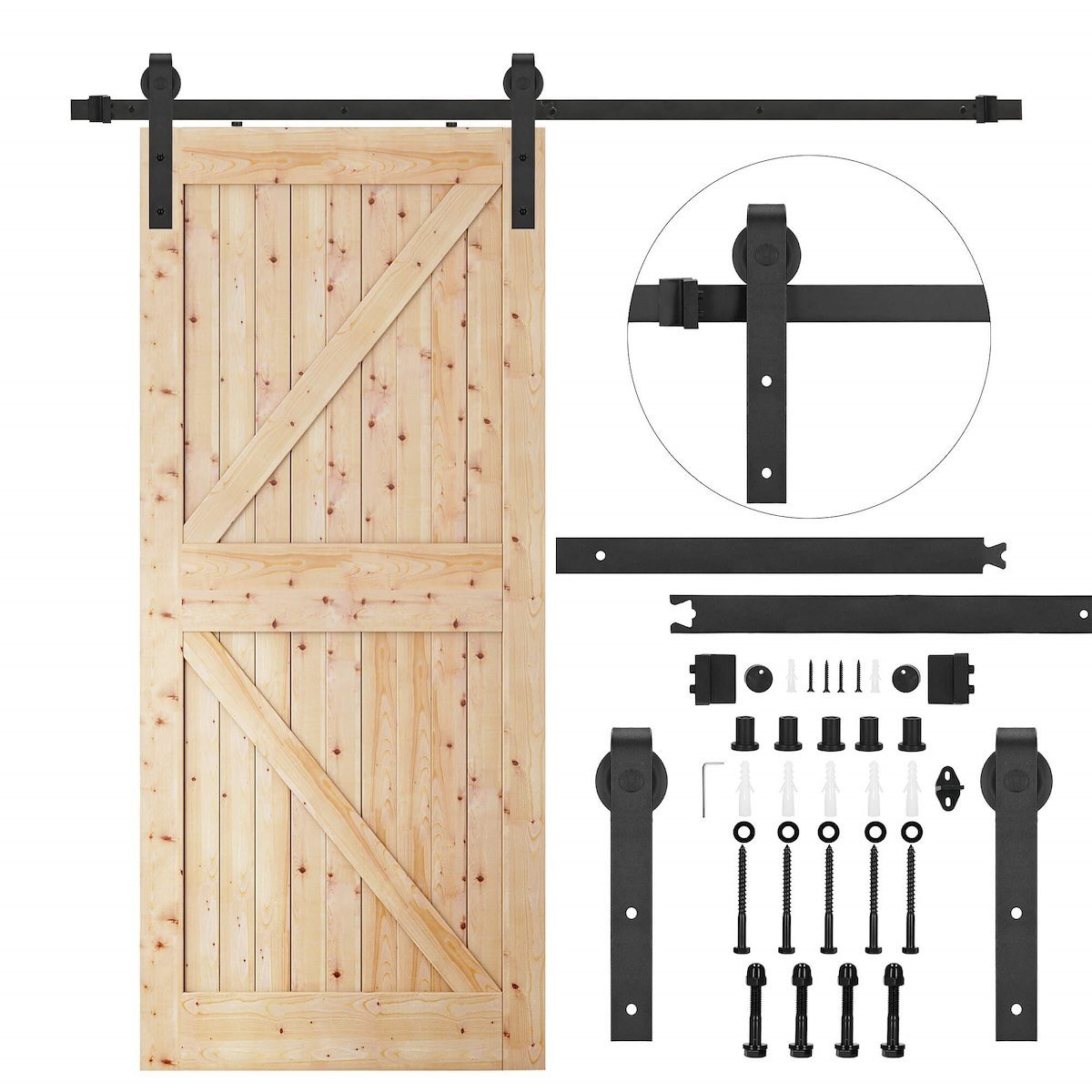 System drzwi przesuwnych 183 cm barn door z ozdobnymi okuciami, prowadnica do 100 kg czarny HA5000