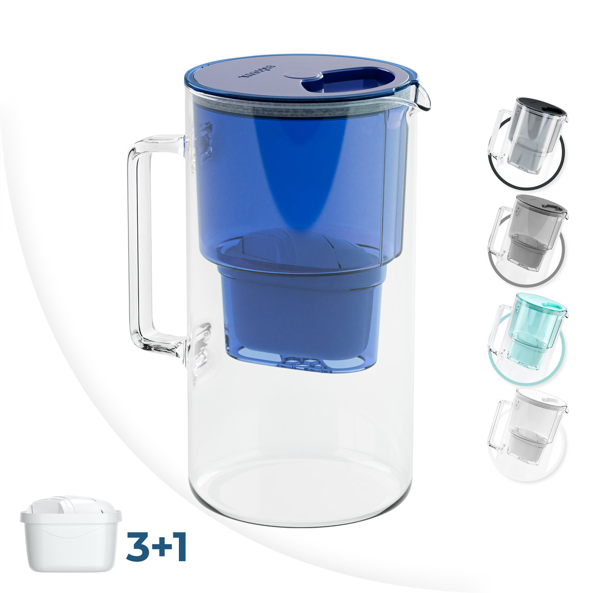 Dzbanek Szklany Wessper Crystalline Z 4-Filtrami  - Niebieski