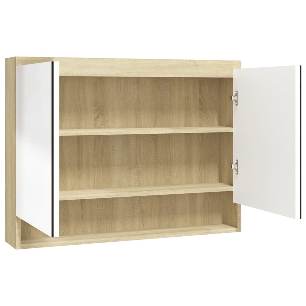 vidaXL Lumarko Szafka łazienkowa z lustrem, 80x15x60 cm, MDF, biel i dąb 331537