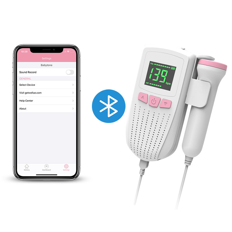 Medyczny detektor tętna płodu. Bluetooth, App