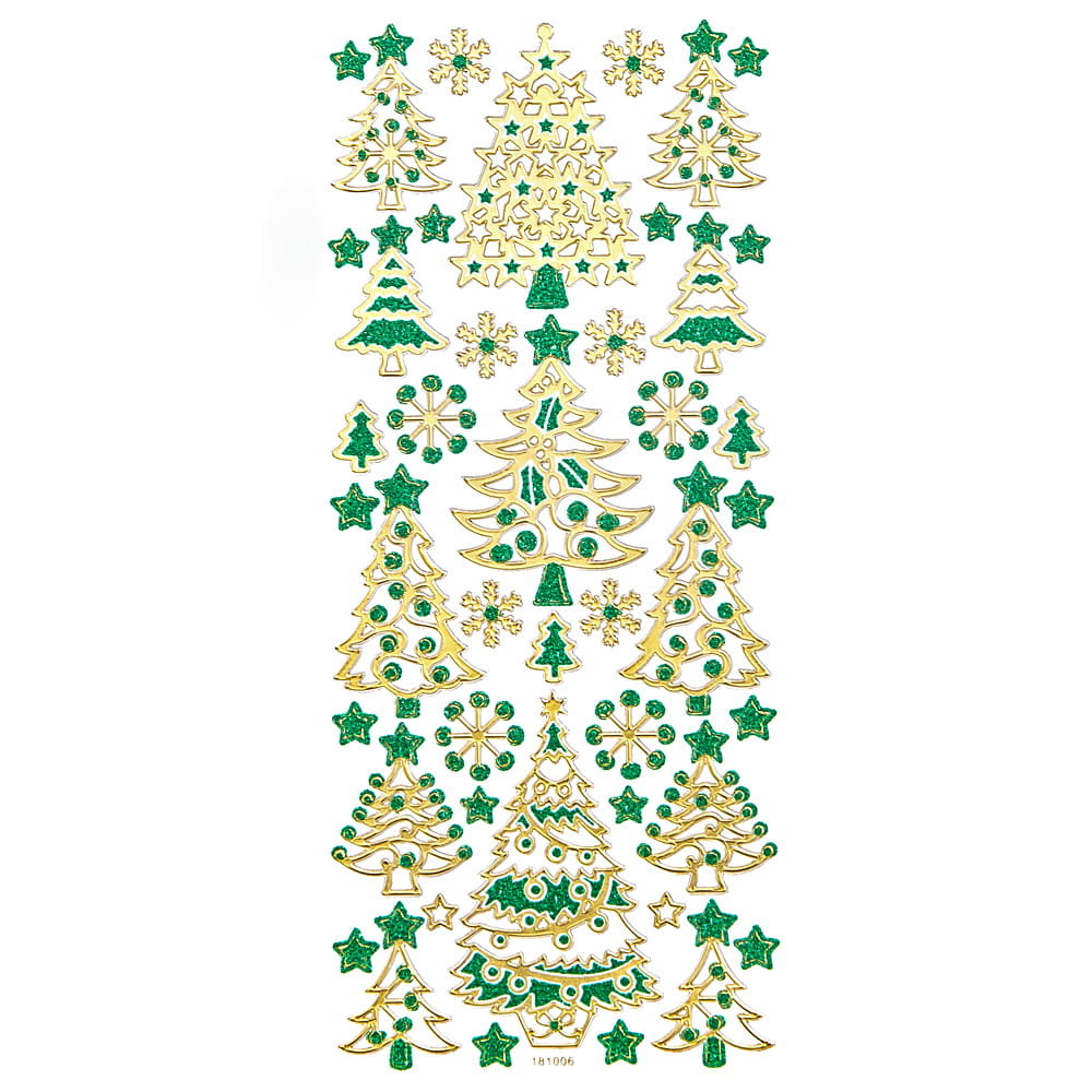 Naklejki Brokatowe Choinki Gold &Amp; Green 44 Szt. Dalprint