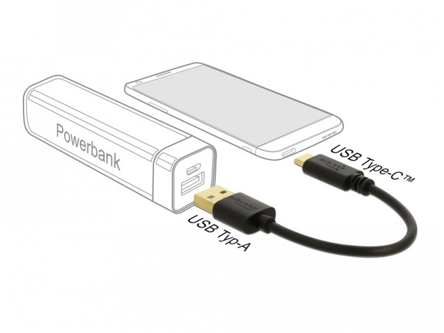 Delock Kabel USB-C(M)->USB-A(M)2.0 0.15M czarny 85354