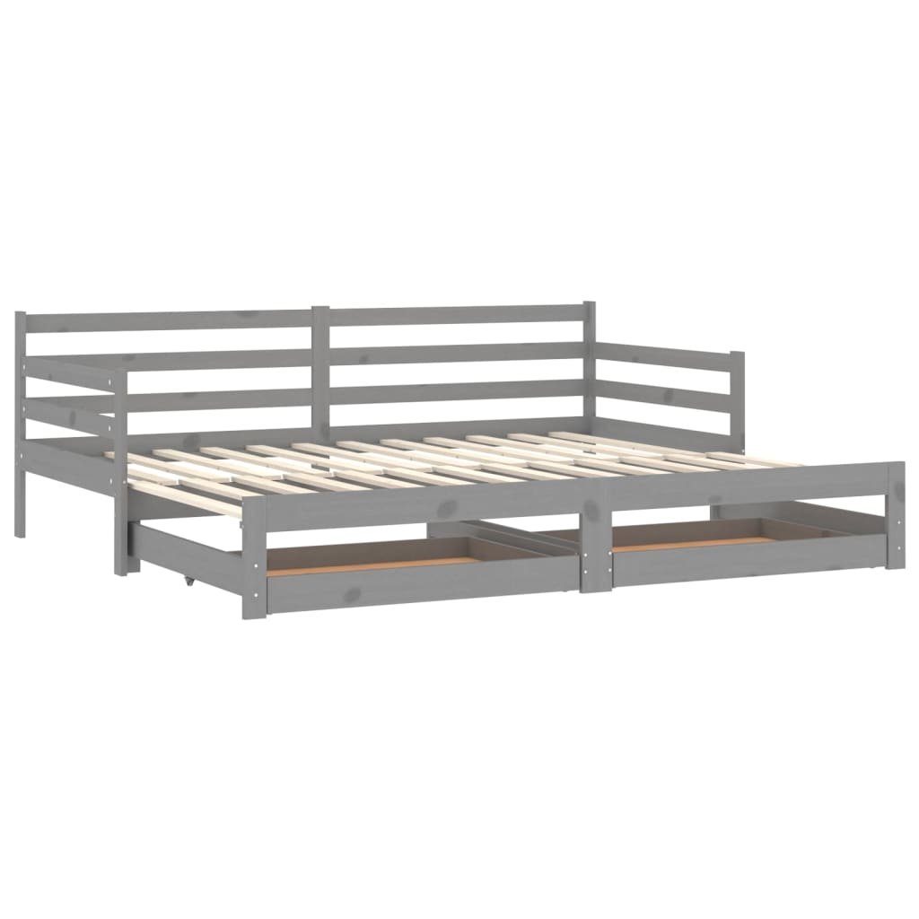 vidaXL Łóżko wysuwane 2 x 90x200 cm szare lite drewno sosnowe 3083701