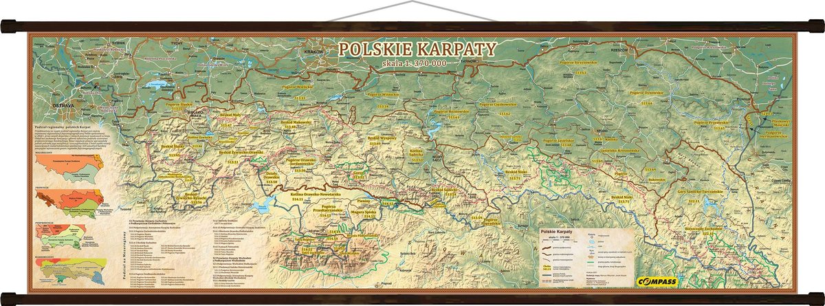 Karpaty Polskie mapa ścienna, 1:370 000, Compass