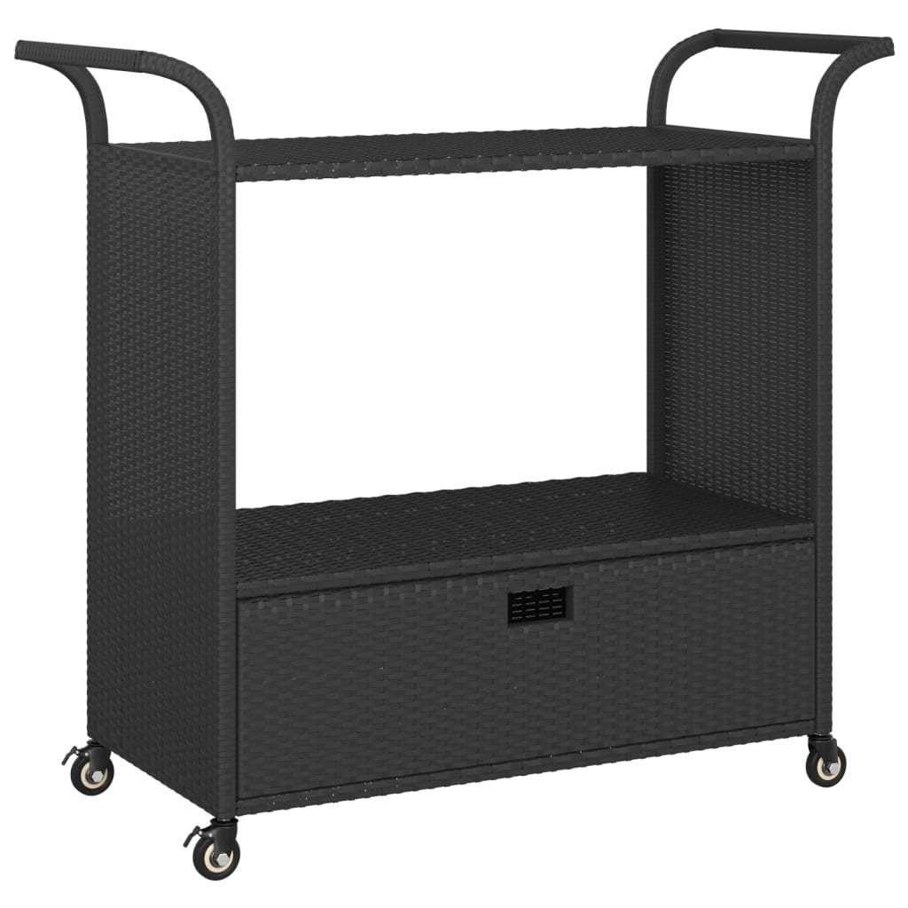 shumee Wózek barowy z szufladą czarny 100x45x97 cm polirattan