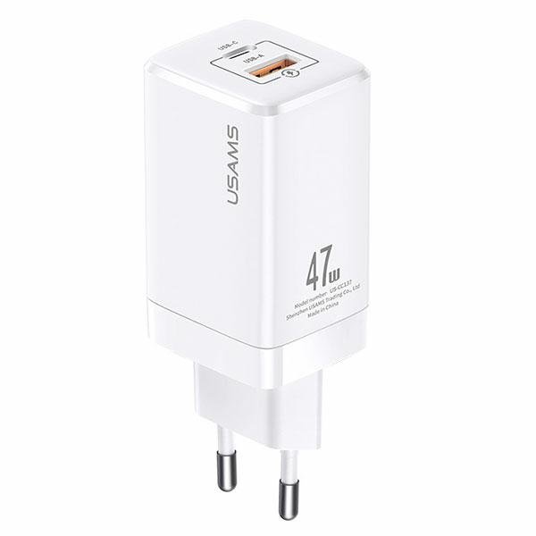 Usams Ład. siec. T41 USB-C+USB GaN 47W PD+QC (only head) Fast Charging biały/white CC137TC02 (US-CC137) Usa001016