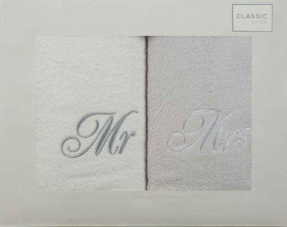 Komplet Ręczników Mr Mrs 2 2 szt. 70 x 140 Biały