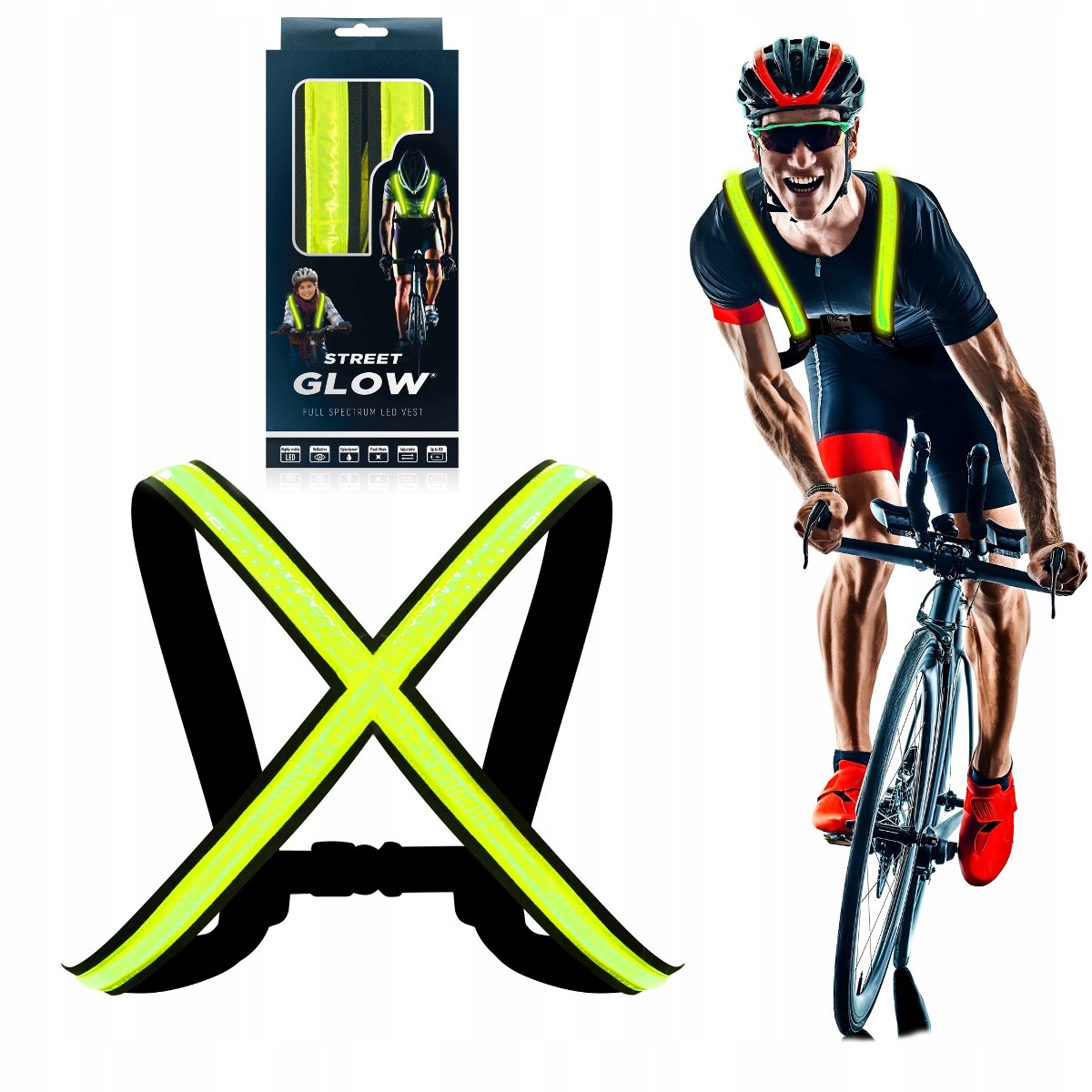 Szelki Kamizelka Oświetlenie Led Streetglow L/xl Do Biegania / Na Rower / Motor