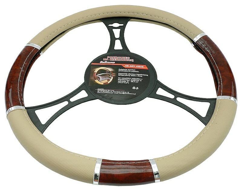 Pokrowiec na Kierownice Nakładka Drewno Skóra Beżowa