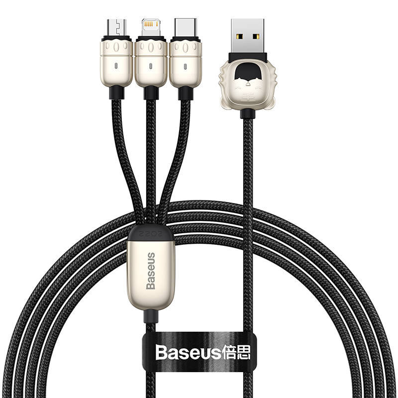 Baseus Kabel USB 3w1 Year of the Tiger USB do micro USB USB-C Lightning 3.5A 1.2m czarny) CASX010001
