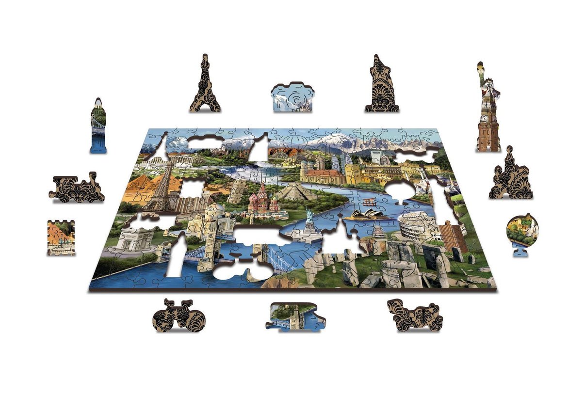 Drewniane Puzzle z figurkami – Atrakcje świata rozm. M, 150 elementów