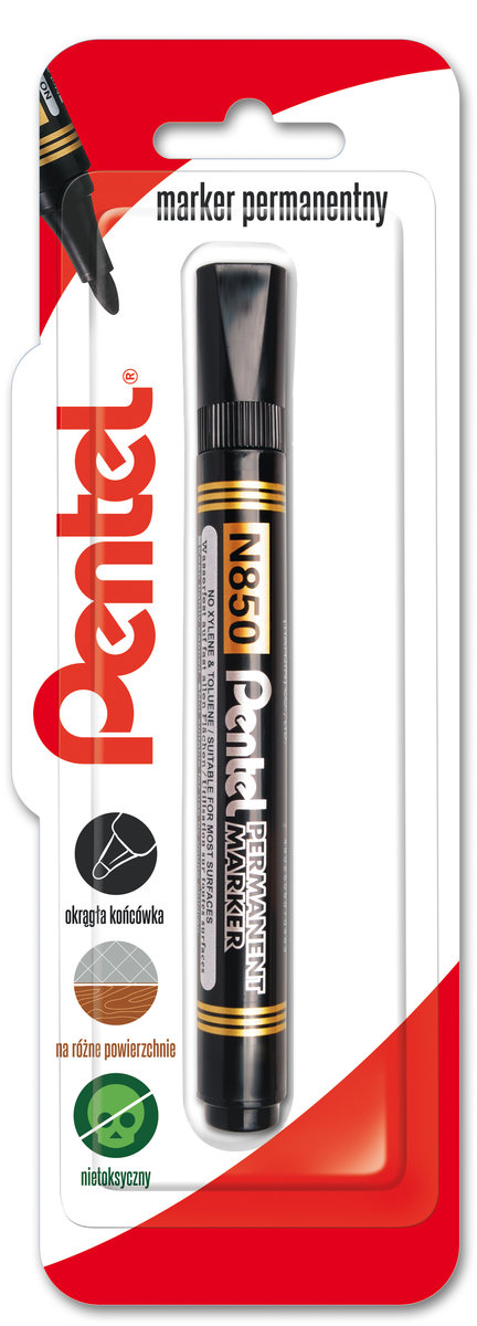 Pentel, Marker permanentny z okrągłą obudową, N850, czarny kolor tuszu