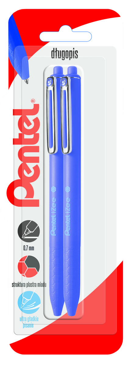 Pentel, Długopis 0,7 mm, iZee z tuszem o niskiej lepkości, niebieski, 2 sztuki