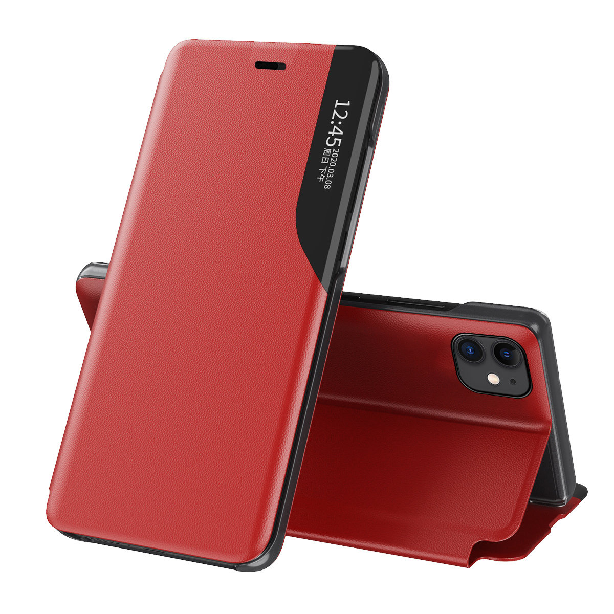 Hurtel Eco Leather View Case elegancki futerał etui z klapką i funkcją podstawki iPhone 13 Pro Max czerwony