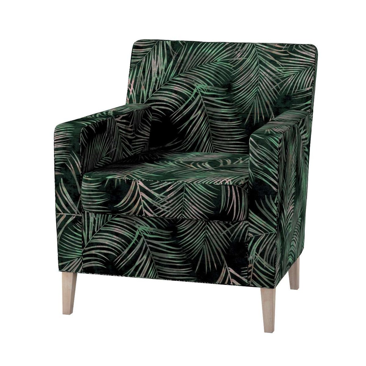 Dekoria pl pl Pokrowiec na fotel Karlstad zielony w liście 61 x 56 x 80 cm Velvet 621-704-21