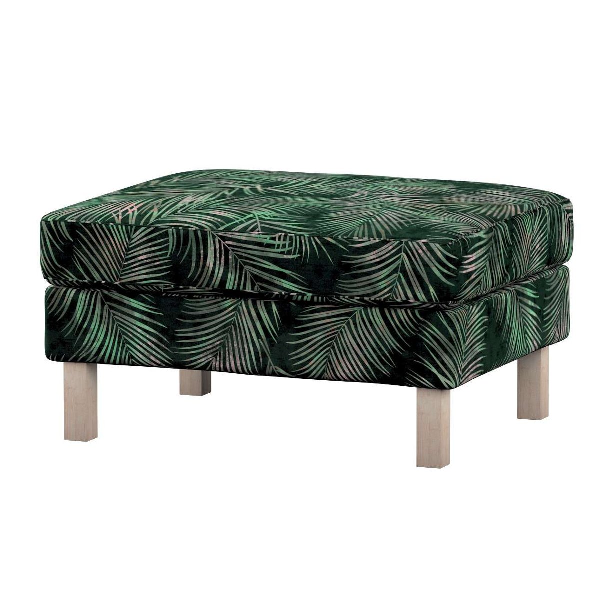 Dekoria pl pl Pokrowiec na podnóżek Karlstad zielony w liście 61 x 79 x 44 cm Velvet 622-704-21