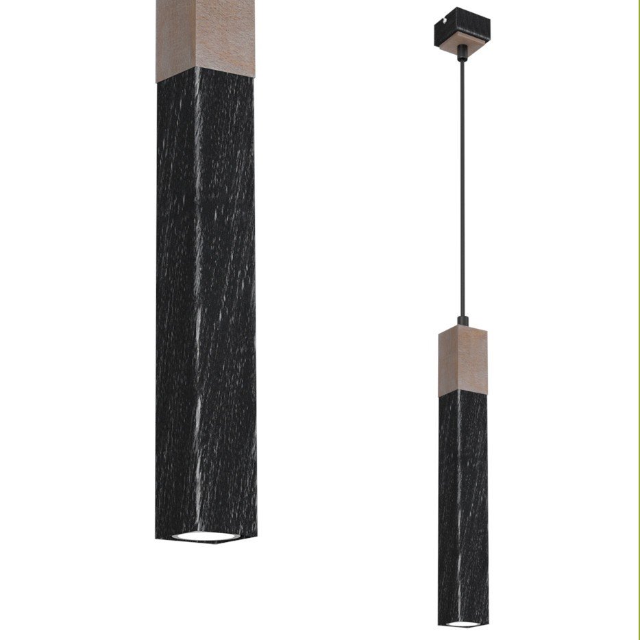 Milagro Lampa wisząca SOLO SAWN BLACK PATINATED WOOD 1x mini GU10 MLP7469