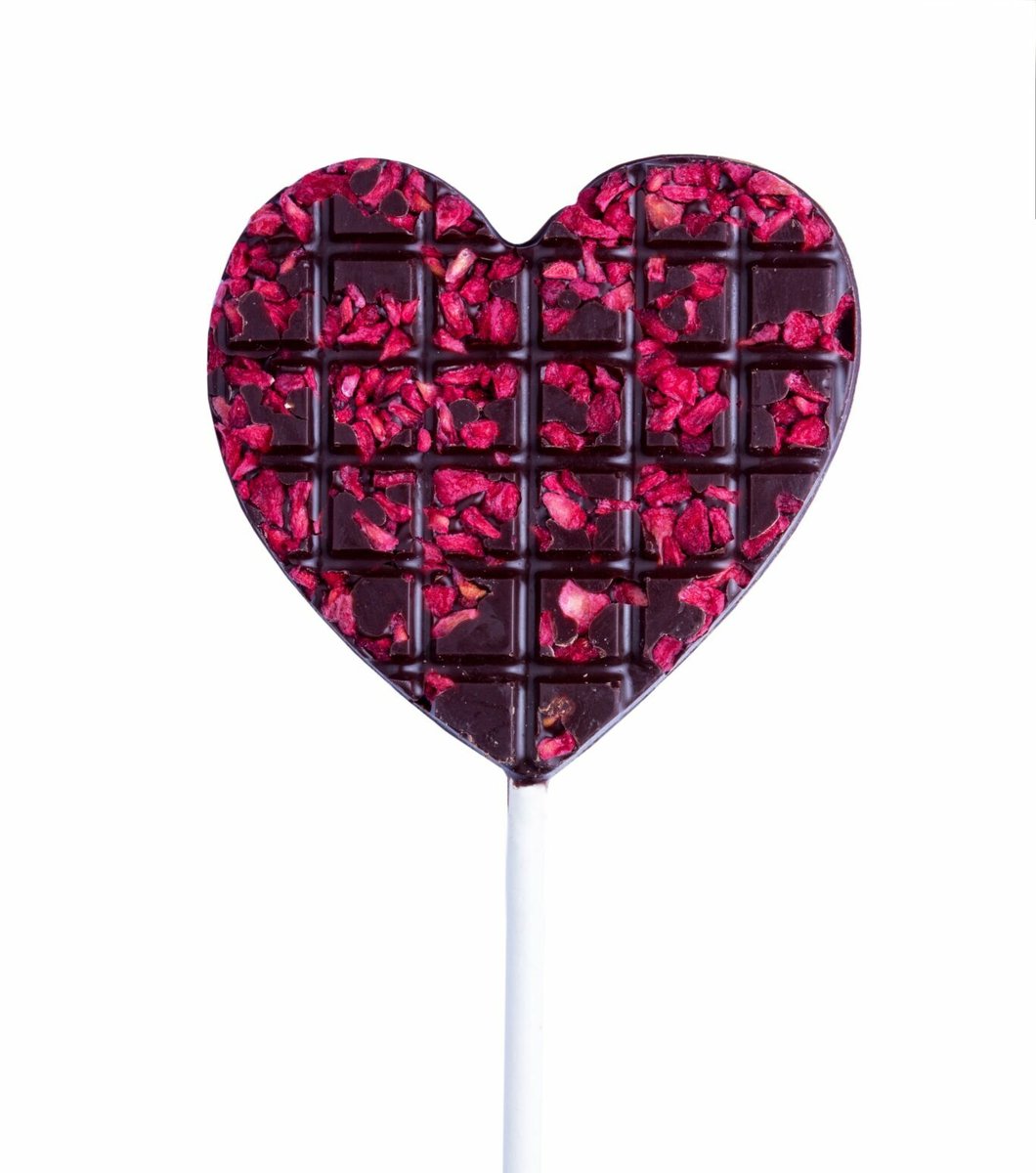 Lizak Serce Z Gorzkiej Czekolady Z Malinami