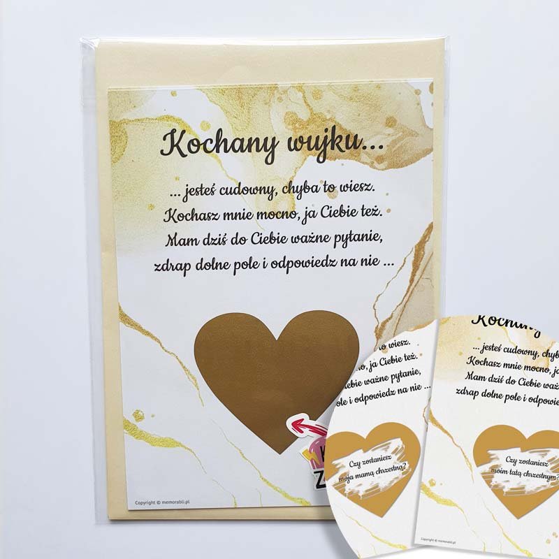 Komplet 2 Kartek Dla Rodziców Chrzestnych, Zdrapka Na Chrzest, Złoty Dekor