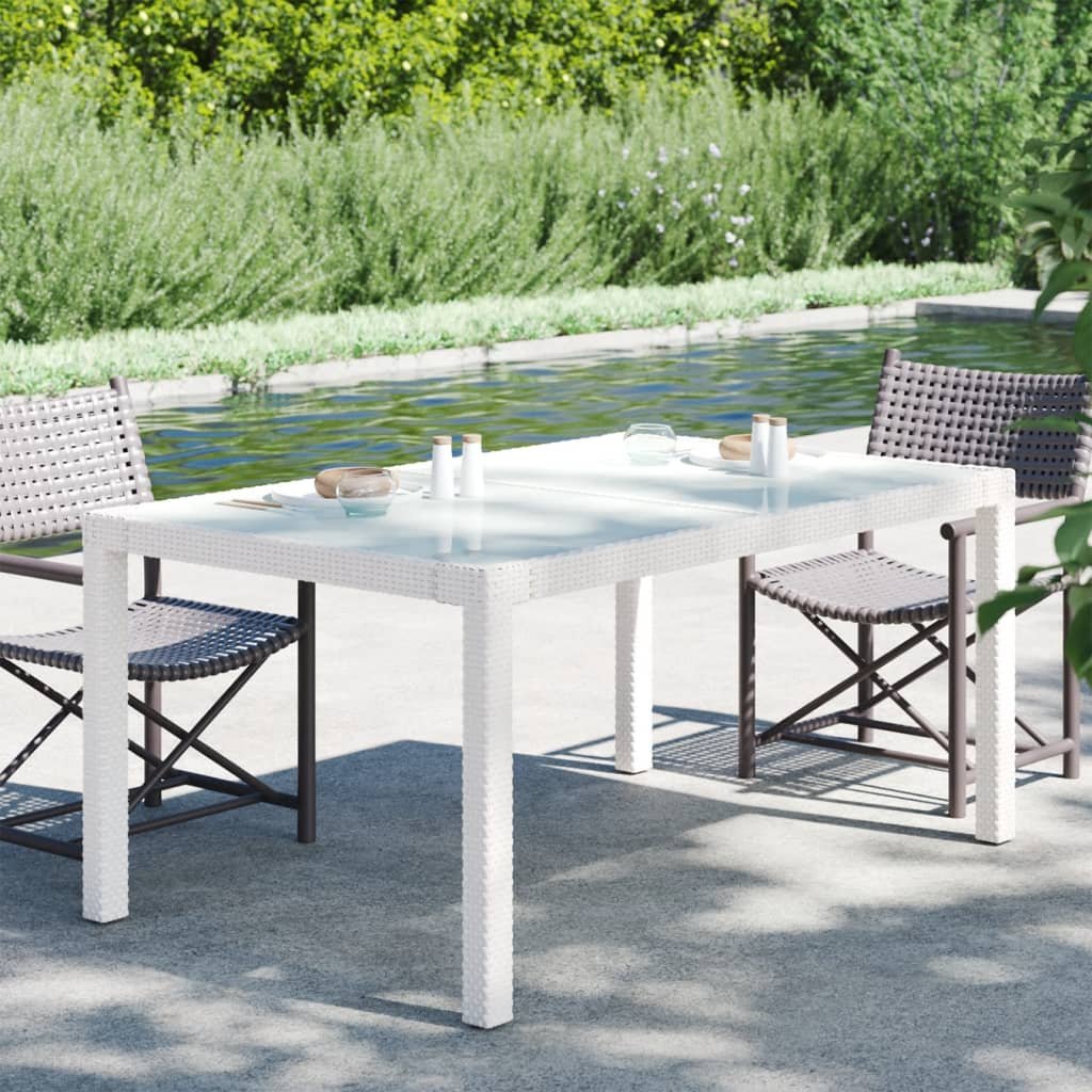 vidaXL Stół ogrodowy 150x90x75 cm szkło i rattan PE biały 316709