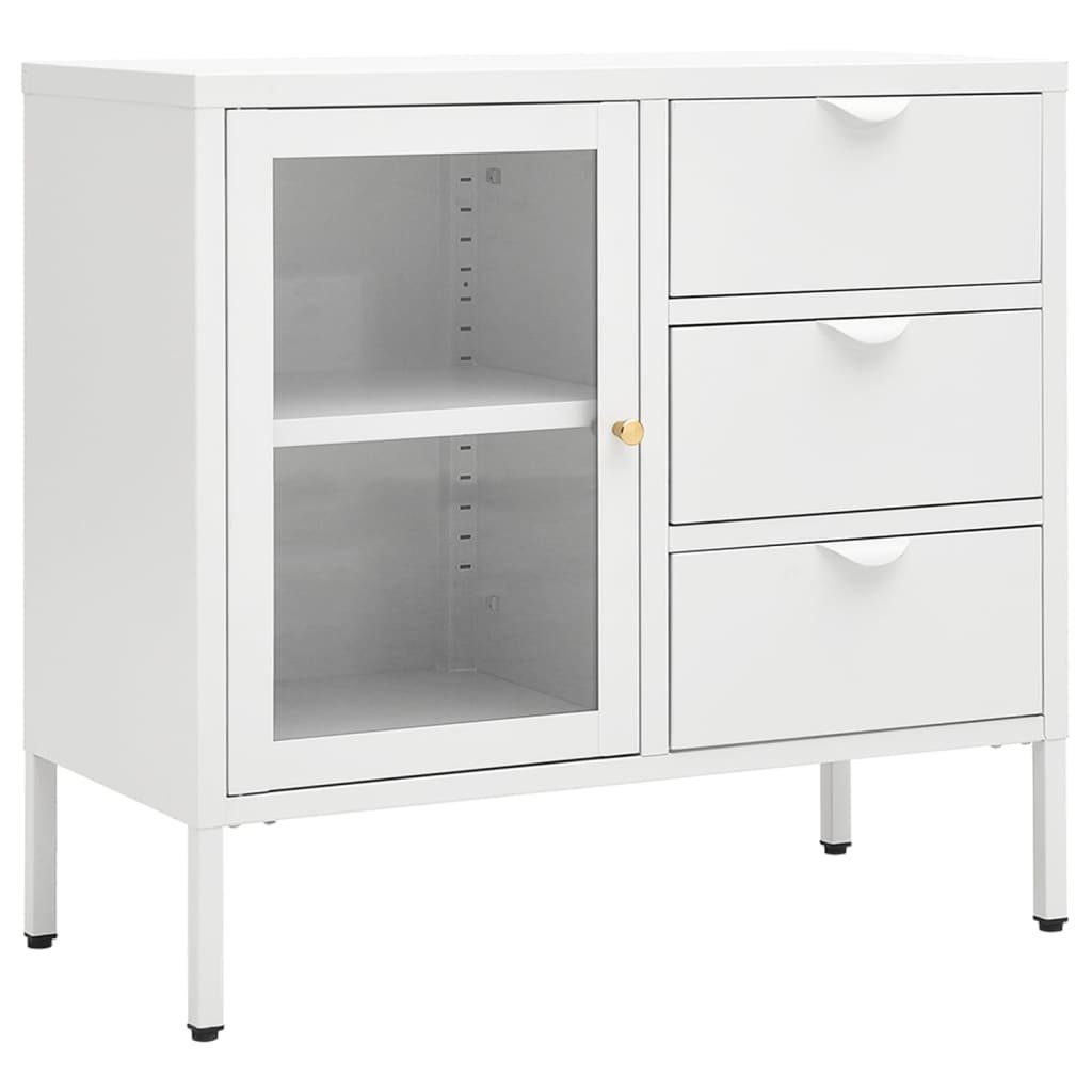 vidaXL Komoda biała 75x35x70 cm stal i szkło hartowane 336074
