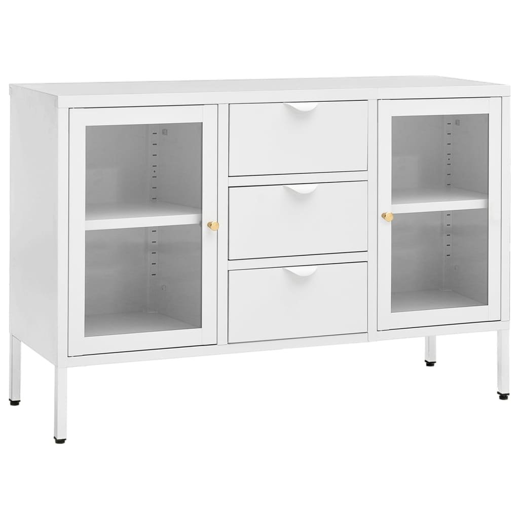 vidaXL Komoda biała 105x35x70 cm stal i szkło hartowane 336077