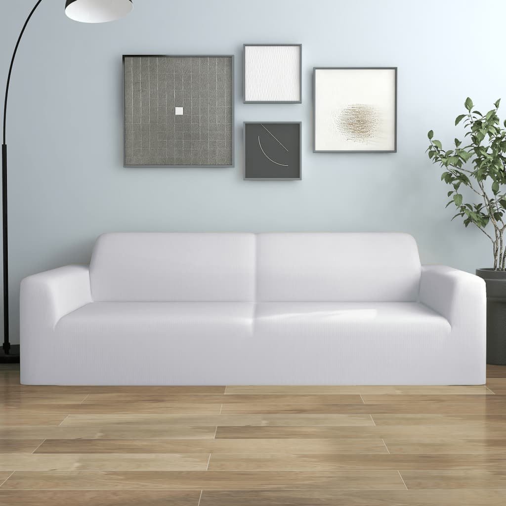 Lumarko Elastyczny pokrowiec na sofę 3-osobową, biały, dżersejowy