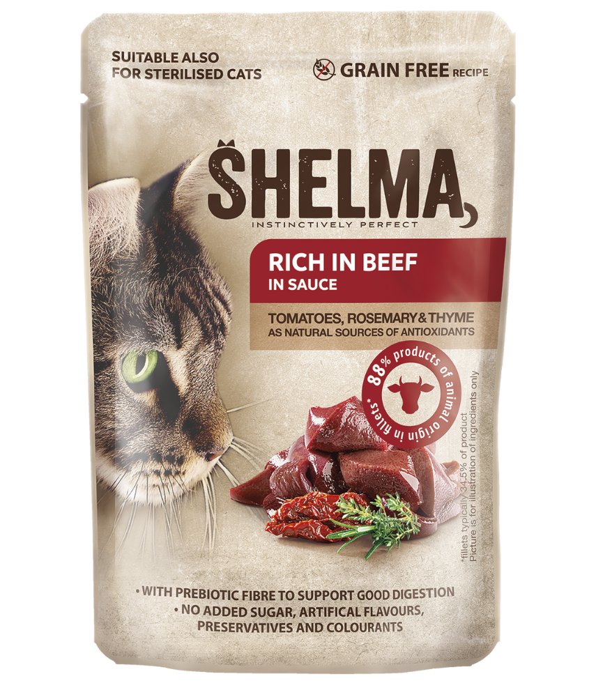 Shelma Grain Free Fillets Rich In Beef, With Tomatoes And Herbs In Sauce 85 G