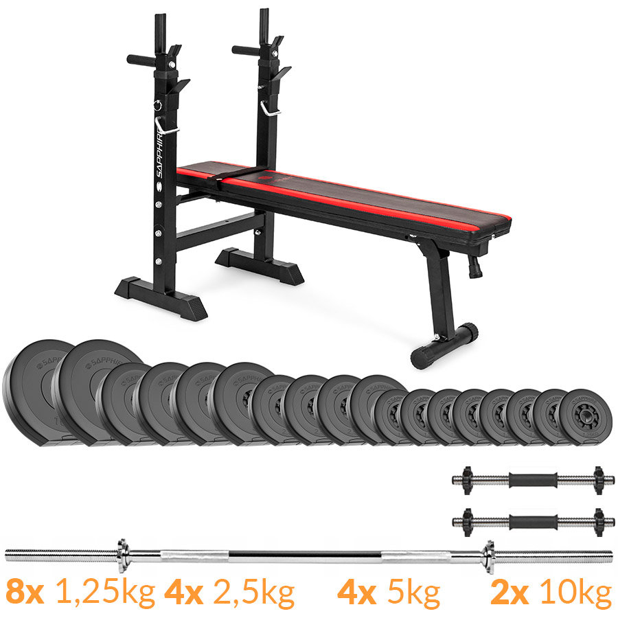 SAPPHIRE Zestaw obciążeń Solid 68 kg z ławką xg025