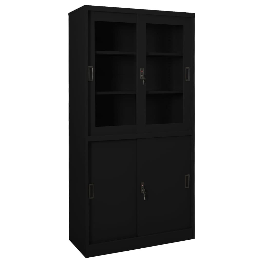 Szafa biurowa z przesuwnymi drzwiami, czarna, 90x40x180 cm kod: V-335964