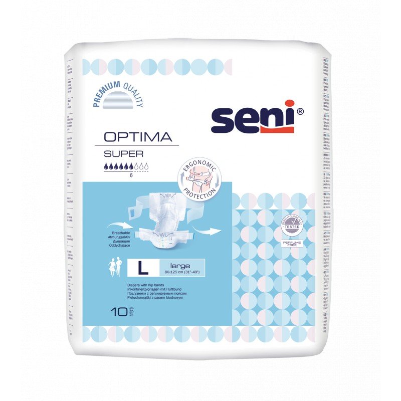 Seni Pieluchomajtki Optima z regulowanym pasem biodrowym L 10szt.