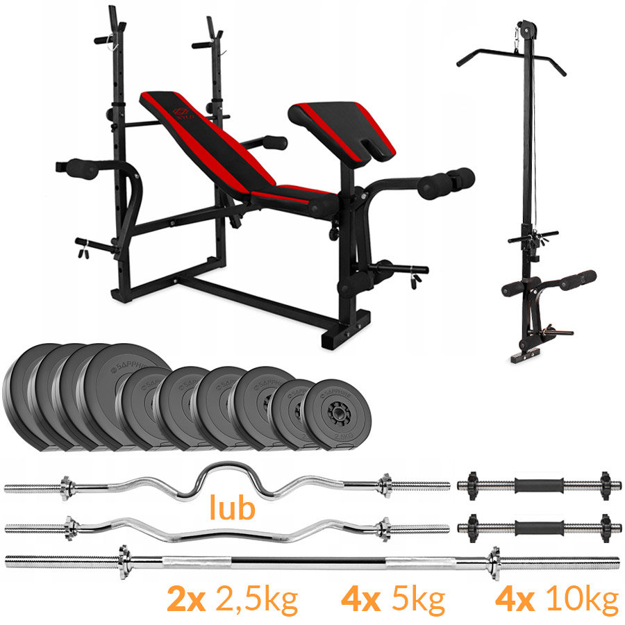 Zestaw Kulturystyczny Sapphire Solid 80Kg Z Ławką Xg500, Gryf Prosty + Mocnołamany