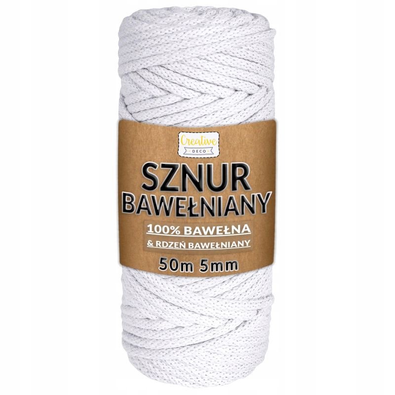 Sznurek Do Makramy Bawełniany 5Mm 50M Biały Gruby