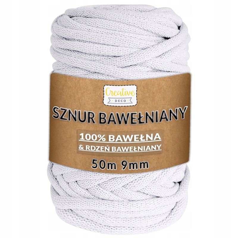 Sznurek Do Makramy Bawełniany 9Mm 50M Biały Gruby