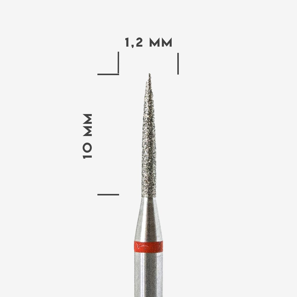 Frez diamentowy szpic czerwony (delikatny) Ø 1,2 mm, wys. 10 mm