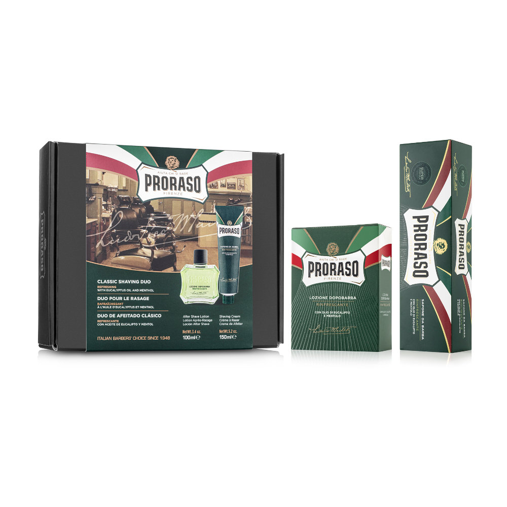 PRORASO Green Classic Shaving Duo zestaw Woda po goleniu Green 100 ml + Krem do golenia 150 ml dla mężczyzn