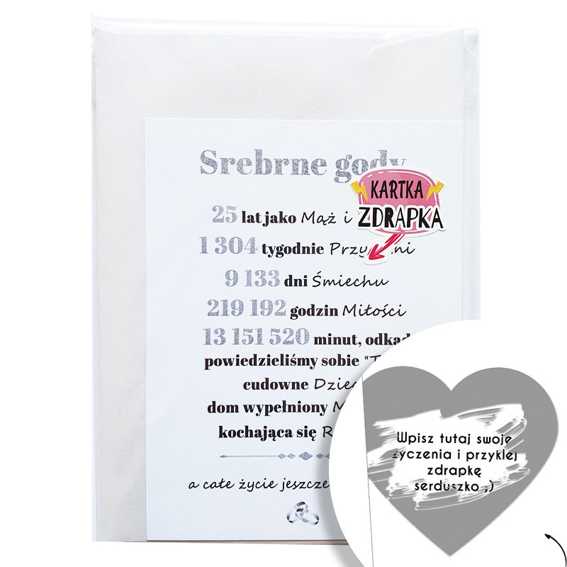Srebrne gody. Kartka na rocznicę ślubu ze zdrapką. Kartka ZDRAPKA