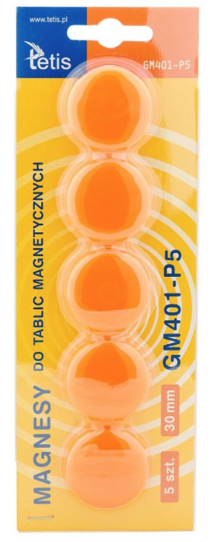Tetis Flipchart Magnesy do tablic 30mm 5 pomarańczowe GM401-P5