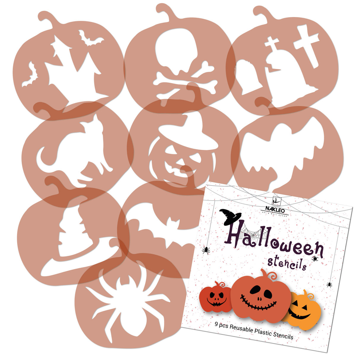 Nakleo Zestaw szablonów do dekoracji ciasteczek Halloween #2 - 9x9cm