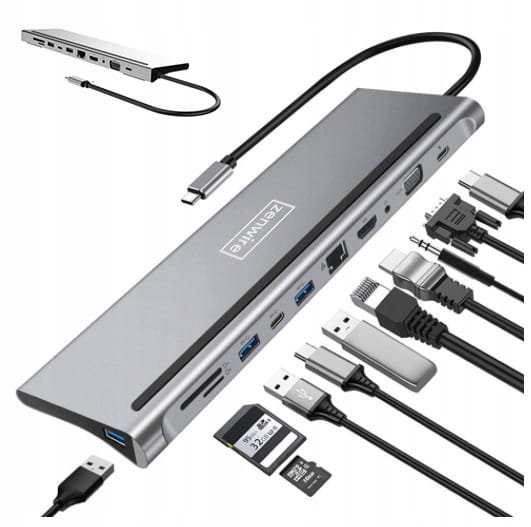 Stacja Dokująca Zenwire, Hub USB-C 11W1 Vga Rj45 HDMI 4K M1