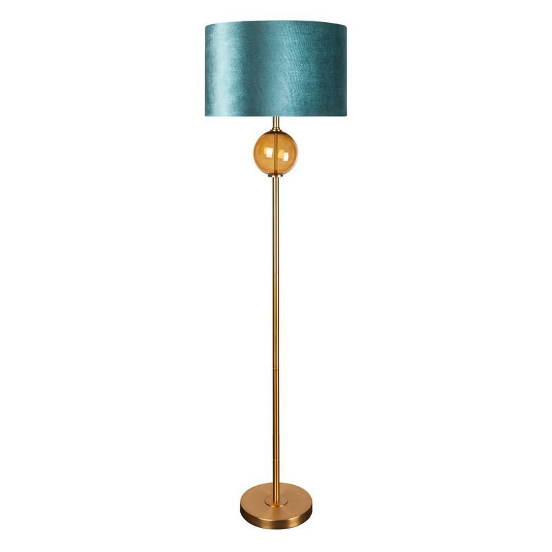 Lampa Stojąca Z Welwetowym Abażurem Musa 46X165 Turkusowa + Złota