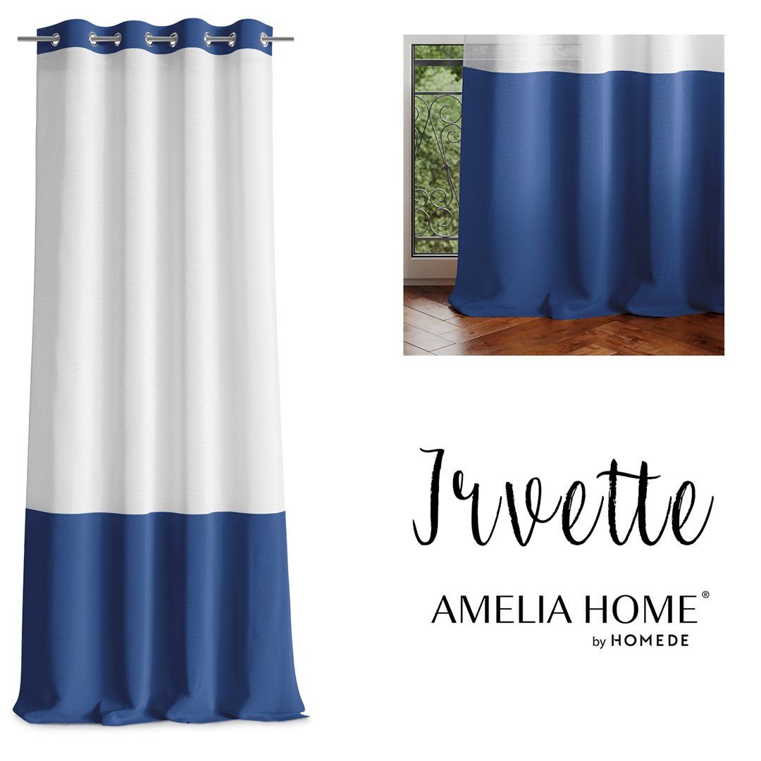 Biało-niebieska zasłona AmeliaHome Irvelette Eyelets, 140x250 cm