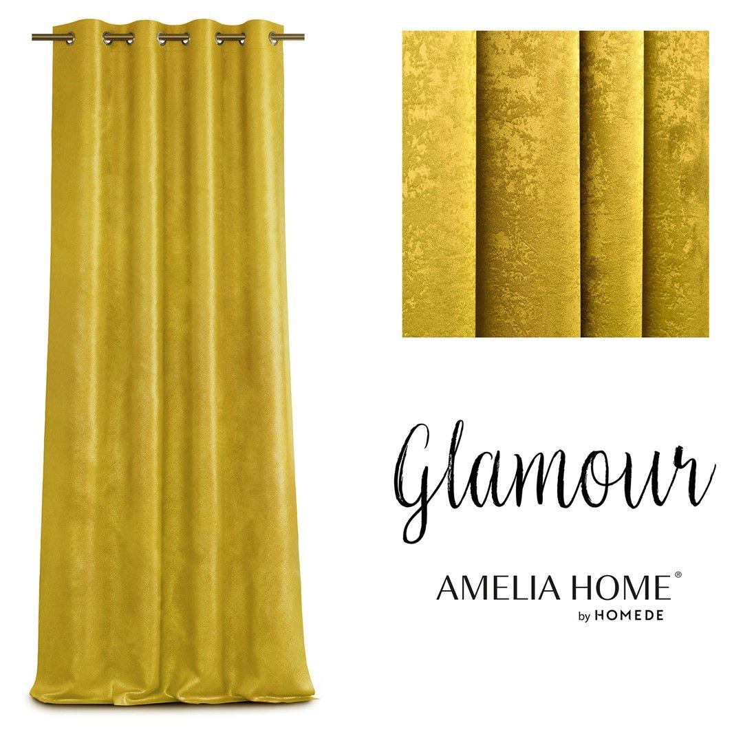 Amelia Home Zasłony na przelotkach 140x250 zaciemniające zamszowe Glamour żółte AH/GLAM/EYE/OC/1425