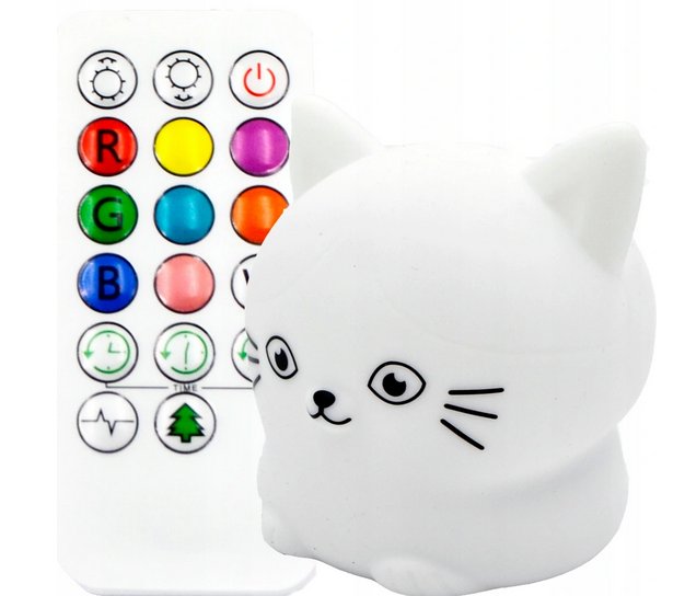 Lampka Nocna Kotek Kot Dzieci Kolorowa Silikon Rgb
