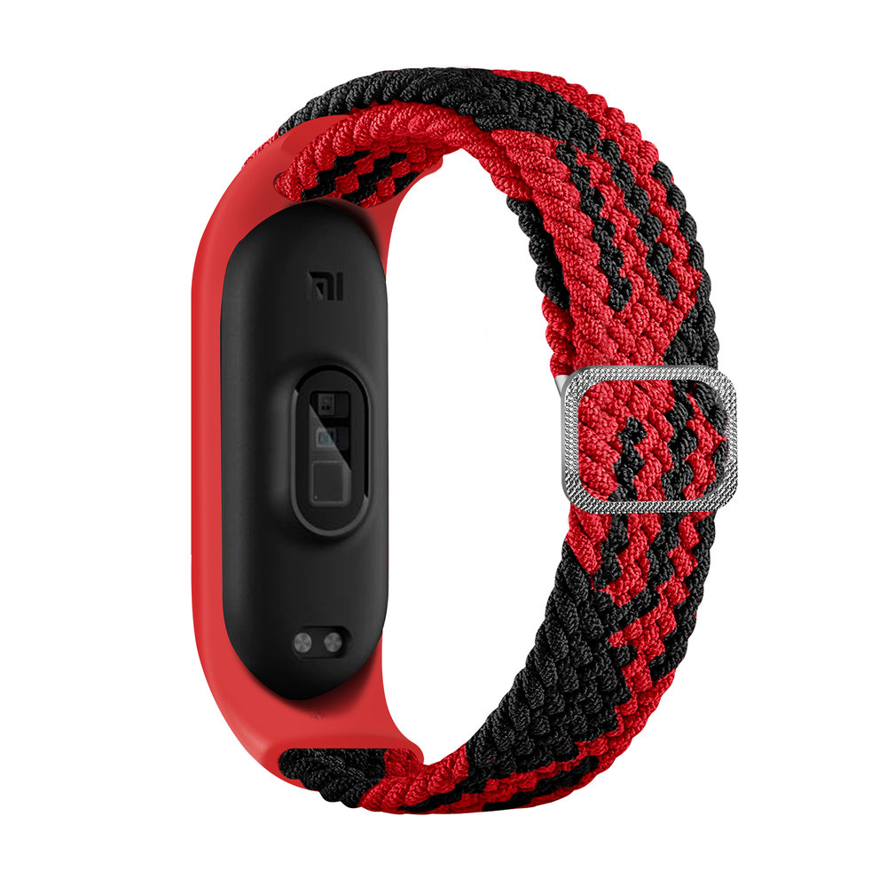 Hurtel Strap Fabric opaska do Xiaomi Mi Band 6 / 5 / 4 / 3 pleciony materiałowy pasek bransoletka czerwono-czarny