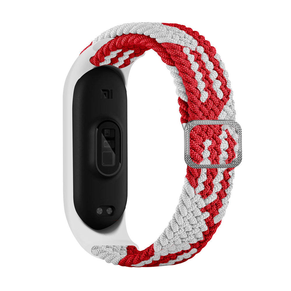 Hurtel Strap Fabric opaska do Xiaomi Mi Band 6 / 5 / 4 / 3 pleciony materiałowy pasek bransoletka biało-czerwony