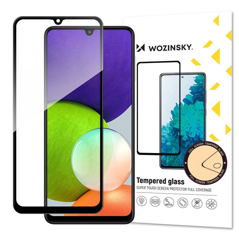Wozinsky super wytrzymałe szkło hartowane Full Glue na cały ekran z ramką Case Friendly Samsung Galaxy A22 4G czarny hurtel-72953-0